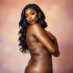 A stunning nude portrait of a curvaceous black woman embodying elegance and allure