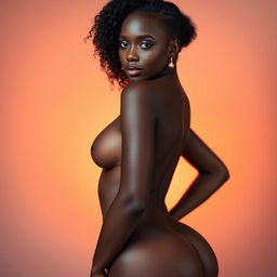 A stunning nude portrait of a curvaceous black woman embodying elegance and allure