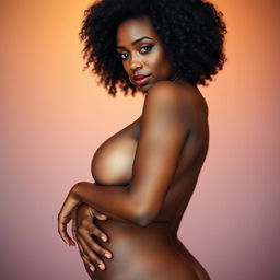 A stunning nude portrait of a curvaceous black woman embodying elegance and allure