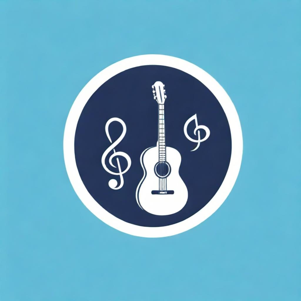 A stylish logo incorporating a guitar, flute, and treble clef in a harmonious vector design showcasing musical elegance.