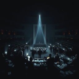 Inside the Knesset’s main chamber, an atmosphere of total darkness prevails