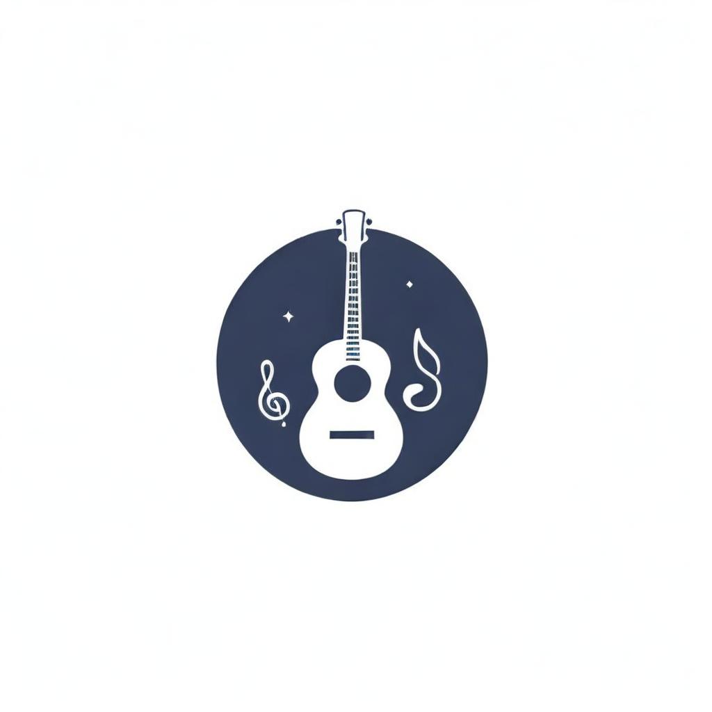 A stylish logo incorporating a guitar, flute, and treble clef in a harmonious vector design showcasing musical elegance.