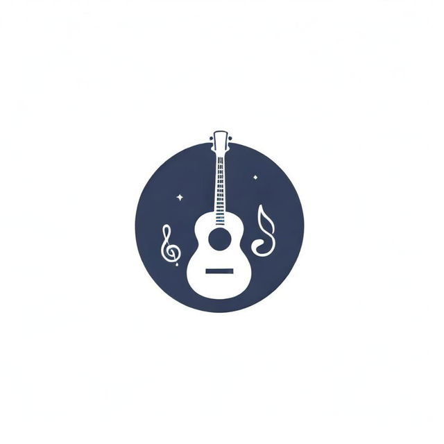 A stylish logo incorporating a guitar, flute, and treble clef in a harmonious vector design showcasing musical elegance.