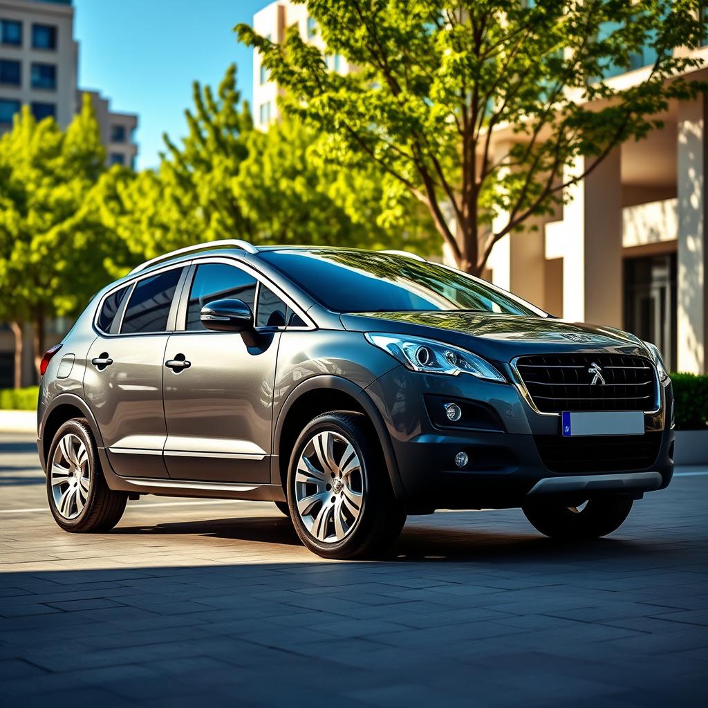 A sleek 2009 Peugeot 3008 painted in a stunning Nardo Grey, showcasing its dynamic lines and modern design