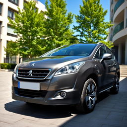 A sleek 2009 Peugeot 3008 painted in a stunning Nardo Grey, showcasing its dynamic lines and modern design