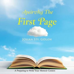 A visually striking book cover design for "Before The First Page: Preparing to Write Your Memoir", featuring an open book positioned prominently at the center, its pages gently flapping as if caught in a breeze