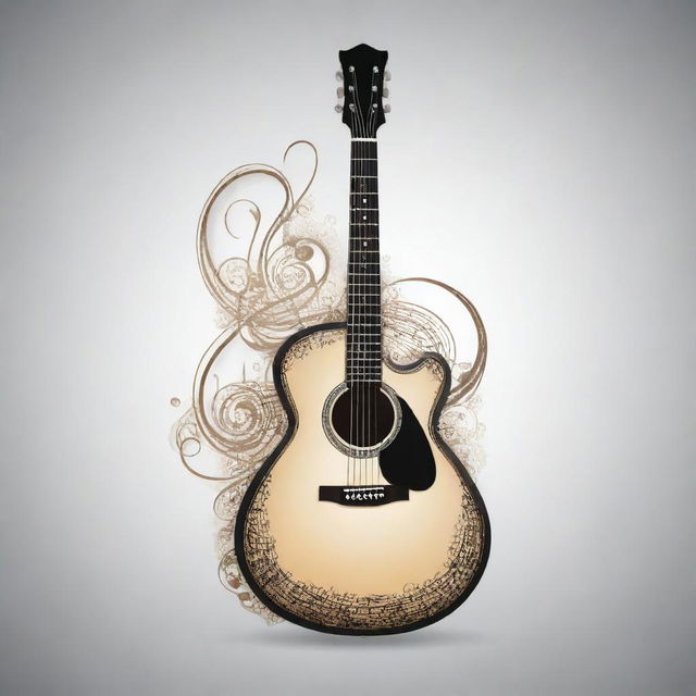 A tastefully designed vector image featuring a guitar with a treble clef symbol artistically embedded in the middle.