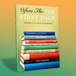 A visually striking book cover for a title named 'Before The First Page: Preparing to Write Your Memoir'