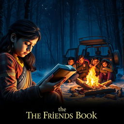 A cinematic film poster titled 'The Friends Book', showcasing a magical scene on a cold winter night in a forest