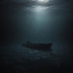 A terrifying ocean scene bringing Thalassophobia to life, with endless, impenetrable, inky-black depths beneath a solitary, precarious raft floating amidst a lonely, desolate atmosphere.