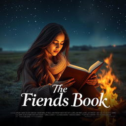 A cinematic romantic friendship film poster titled "The Friends Book" featuring an Indian woman intently reading a diary by a warm campfire on a chilly night