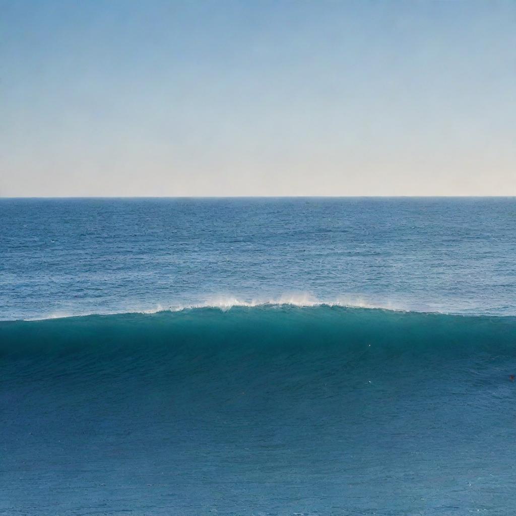 An even vaster sea, expanding infinitely under a cloudless sky, with gentle epic waves rolling across its surface.