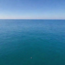 An even vaster sea, expanding infinitely under a cloudless sky, with gentle epic waves rolling across its surface.