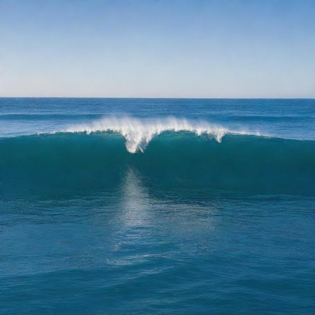 An even vaster sea, expanding infinitely under a cloudless sky, with gentle epic waves rolling across its surface.