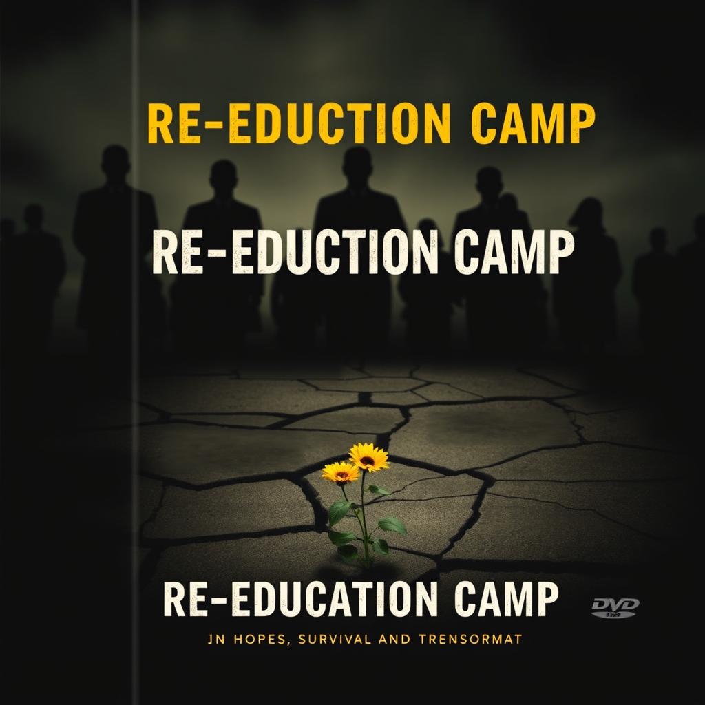 A dramatic and thought-provoking cover for a fictional DVD titled 'Re-education Camp'