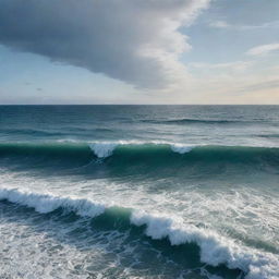 A colossal ocean, seemingly endless, stretching across the horizon under a vast sky, with mighty waves creating a mesmerizing rhythm.