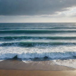 A colossal ocean, seemingly endless, stretching across the horizon under a vast sky, with mighty waves creating a mesmerizing rhythm.