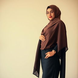 A beautiful woman wearing a stylish hijab and fashionable high heels, exuding confidence and elegance