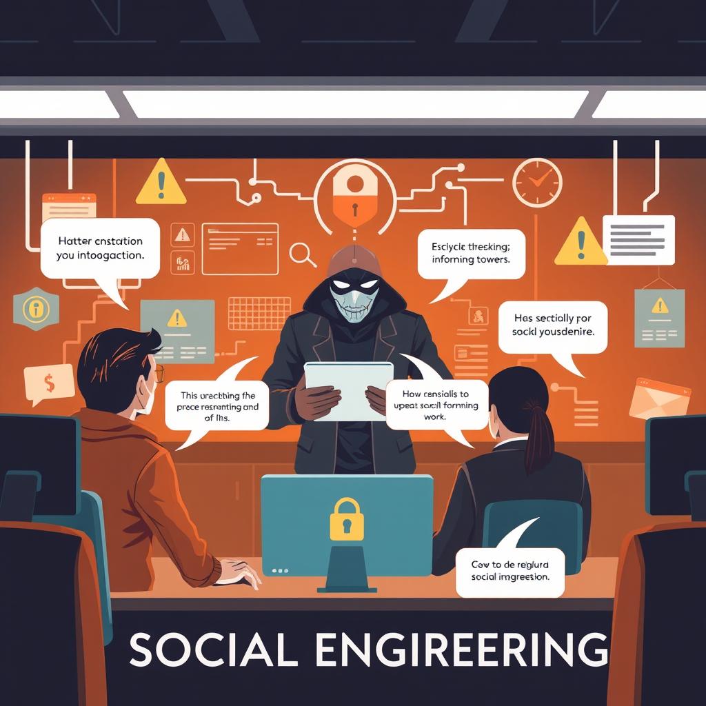 A compelling and educational illustration showcasing the dangers of social engineering