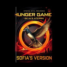 A visually striking book cover design for 'Hunger Game's-Sofia's Version', prominently featuring a beautifully illustrated mockingjay, a symbol of rebellion and hope