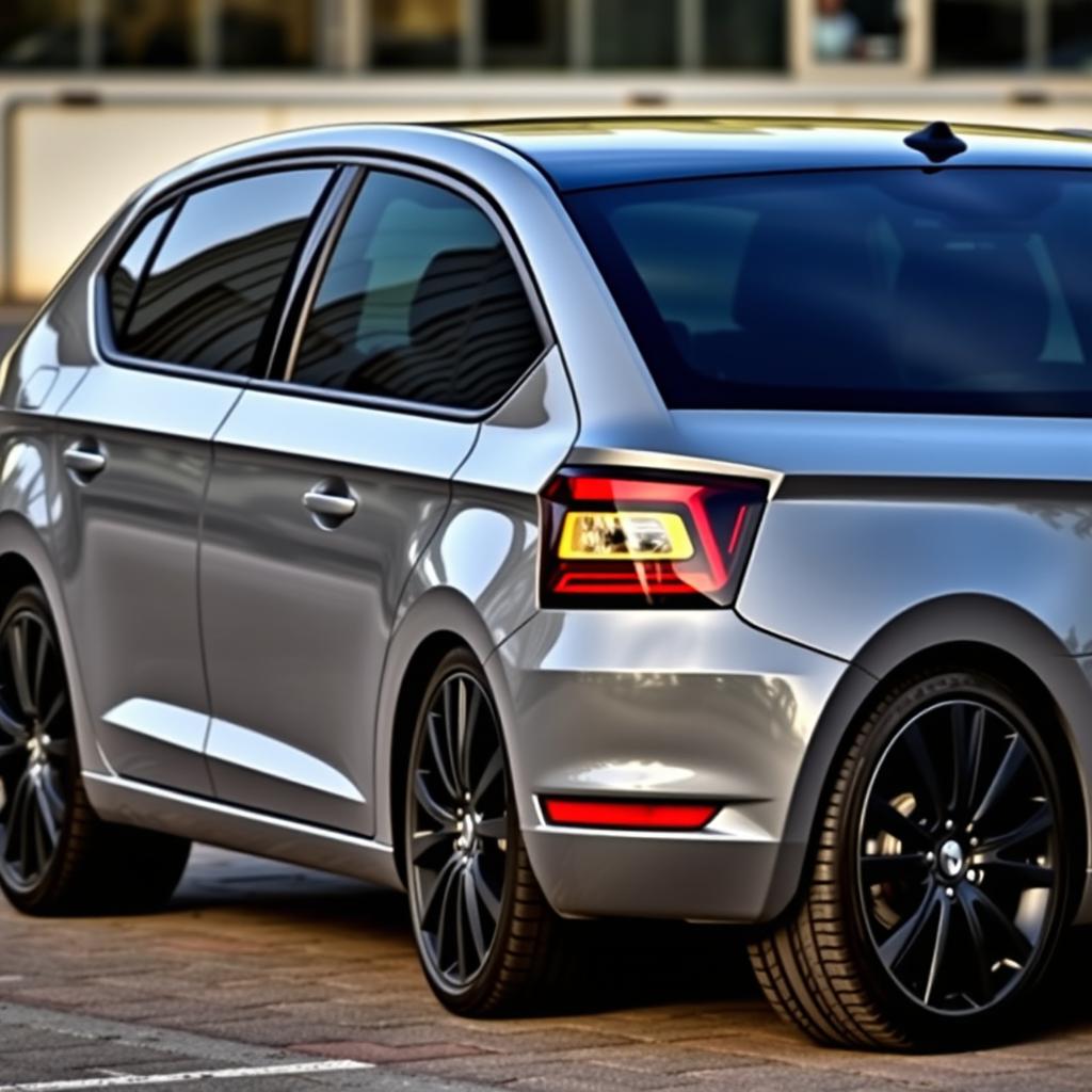 A stunning gray Nardo Skoda Scala with black mirrors and a black roof