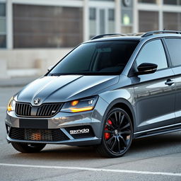 A stunning gray Nardo Skoda Scala with black mirrors and a black roof