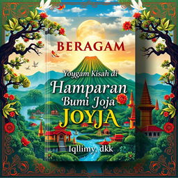 A visually striking book cover design for 'Beragam Kisah di Hamparan Bumi Jogja' by Iqlima, dkk, with the author's name subtly placed at the bottom center