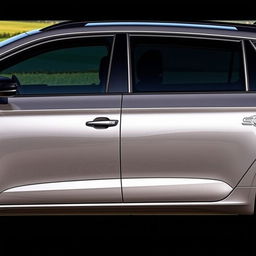 A Skoda Scala station wagon with tinted windows, featuring a sleek Nardo grey color