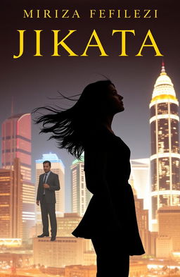 A novel cover featuring the silhouette of a young woman standing against the dazzling cityscape of Jakarta