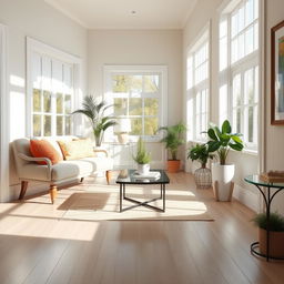 A bright and inviting interior of a light-filled living room, featuring a soft, plush bench and a cozy sofa decorated with colorful pillows