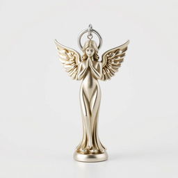 A full view of a standing angel statue designed as a keychain, showcasing intricate details on the wings and body of the angel