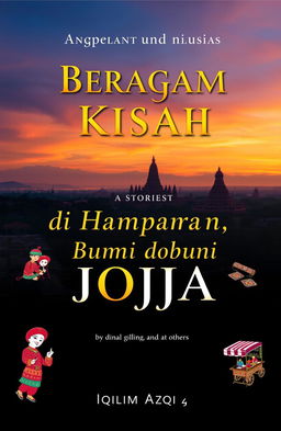 A stunning book cover design for 'Beragam Kisah di Hamparan Bumi Jogja' by Iqlima Azqi and others