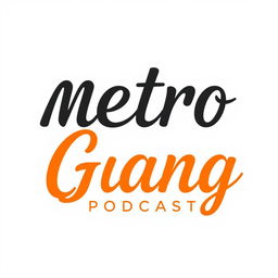 A stylish poster for 'Metro Gang Podcast' with a clean white background