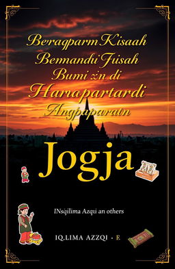 A stunning book cover design for 'Beragam Kisah di Hamparan Bumi Jogja' by Iqlima Azqi and others