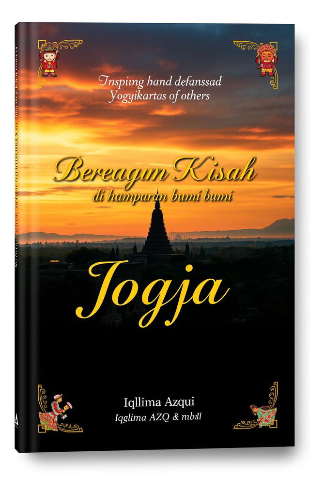 A stunning book cover design for 'Beragam Kisah di Hamparan Bumi Jogja' by Iqlima Azqi and others