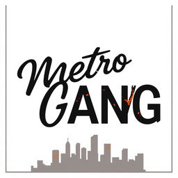 A stylish poster for 'Metro Gang' with a clean white background