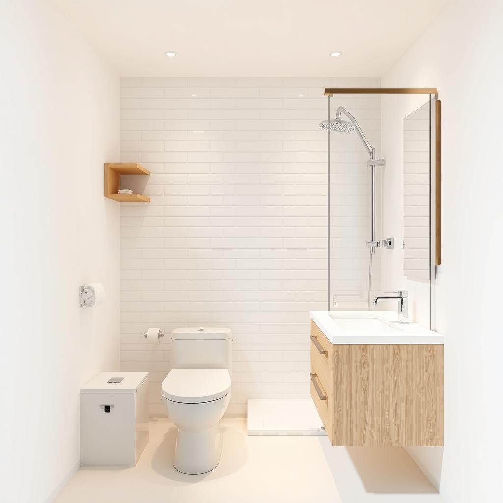 A beautifully designed bathroom layout in a compact space measuring 2 meters by 1