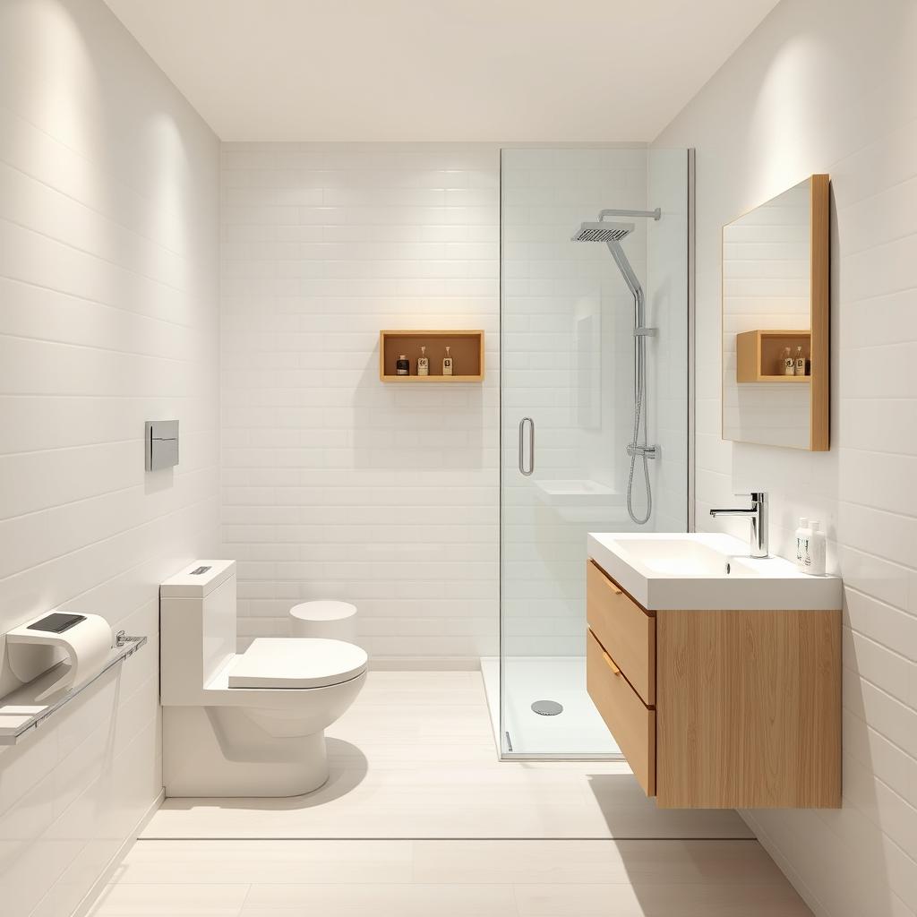 A beautifully designed bathroom layout in a compact space measuring 2 meters by 1