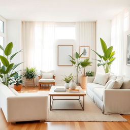 An inviting and bright interior of a light living room featuring a soft, plush bench and a comfortable sofa, both designed for relaxation