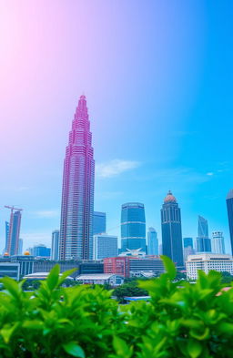 A stunning cityscape of Jakarta, featuring towering skyscrapers on the left side of the image, showcasing a modern urban skyline