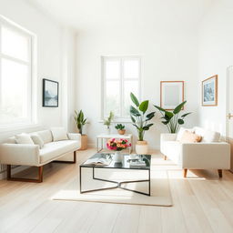 A beautifully designed light living room interior, featuring a soft, cozy bench alongside a plush sofa that exudes comfort