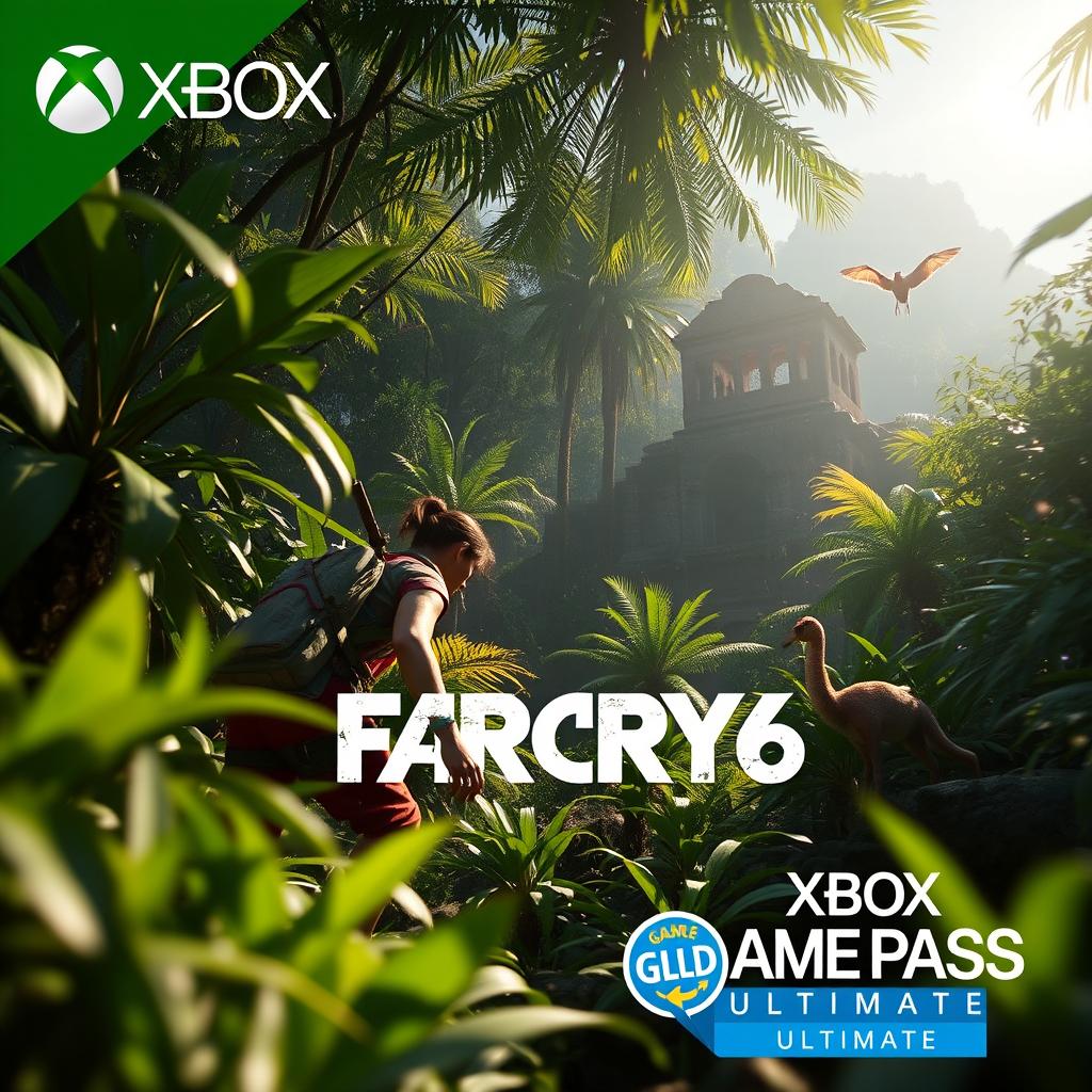 A captivating scene depicting a vibrant and immersive gameplay moment from Far Cry 6, showcasing a character interacting with the lush, tropical environment typical of the game