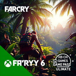 A captivating scene depicting a vibrant and immersive gameplay moment from Far Cry 6, showcasing a character interacting with the lush, tropical environment typical of the game