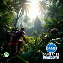 A captivating scene depicting a vibrant and immersive gameplay moment from Far Cry 6, showcasing a character interacting with the lush, tropical environment typical of the game