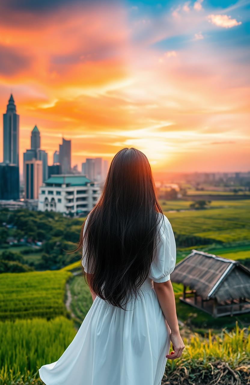 A beautiful sunset sky serves as the background cover, with vibrant hues of orange, pink, and purple