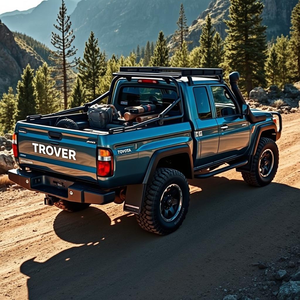 A rugged Toyota Land Cruiser 100 transformed into a pickup truck, showcasing its robust design and impressive off-road capabilities