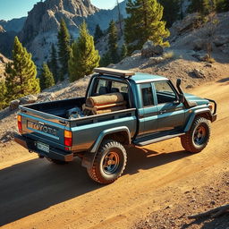 A rugged Toyota Land Cruiser 100 transformed into a pickup truck, showcasing its robust design and impressive off-road capabilities