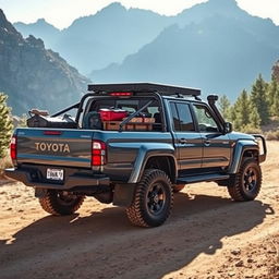 A rugged Toyota Land Cruiser 100 transformed into a pickup truck, showcasing its robust design and impressive off-road capabilities