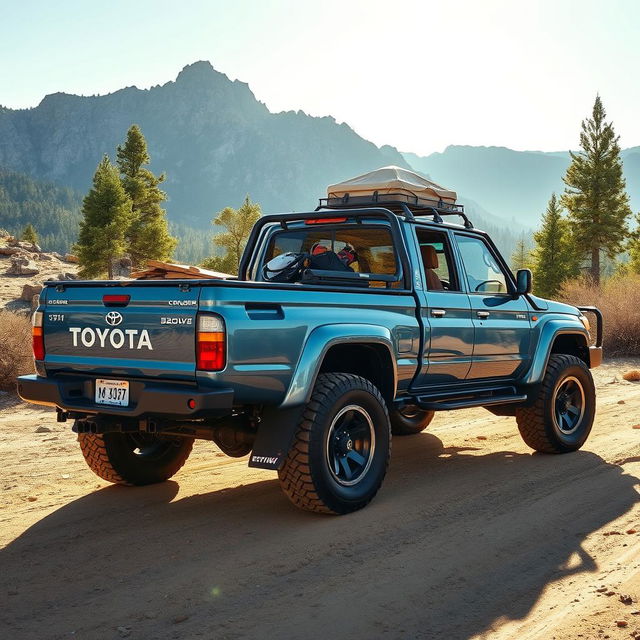 A rugged Toyota Land Cruiser 100 transformed into a pickup truck, showcasing its robust design and impressive off-road capabilities