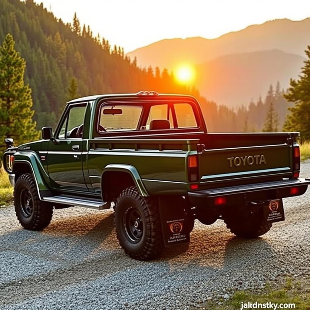 A vintage 2000 Toyota Land Cruiser 100 customized into a pickup truck, highlighting its robust body and rugged charm